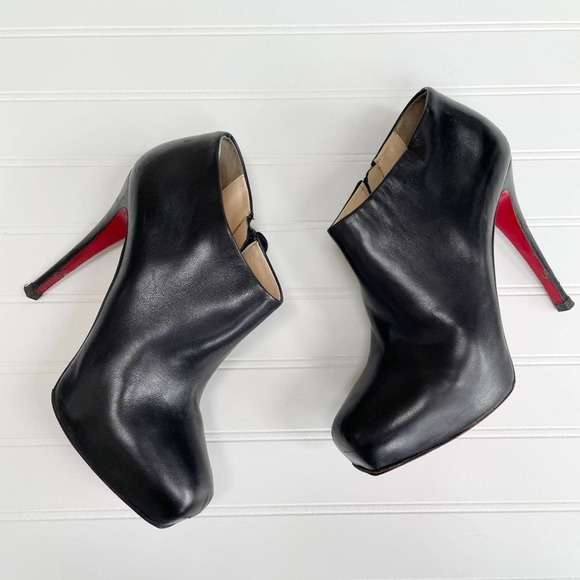 Christian Louboutin Shoes Heels Platform Ankle Boots Miss 120 Bootie Leather Bla - Picture 5 of 16